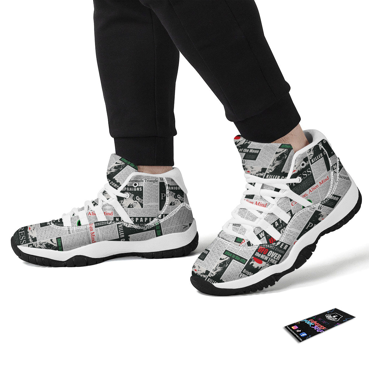 Newspaper Headlines Alien Print Pattern White Bball Shoes-grizzshop