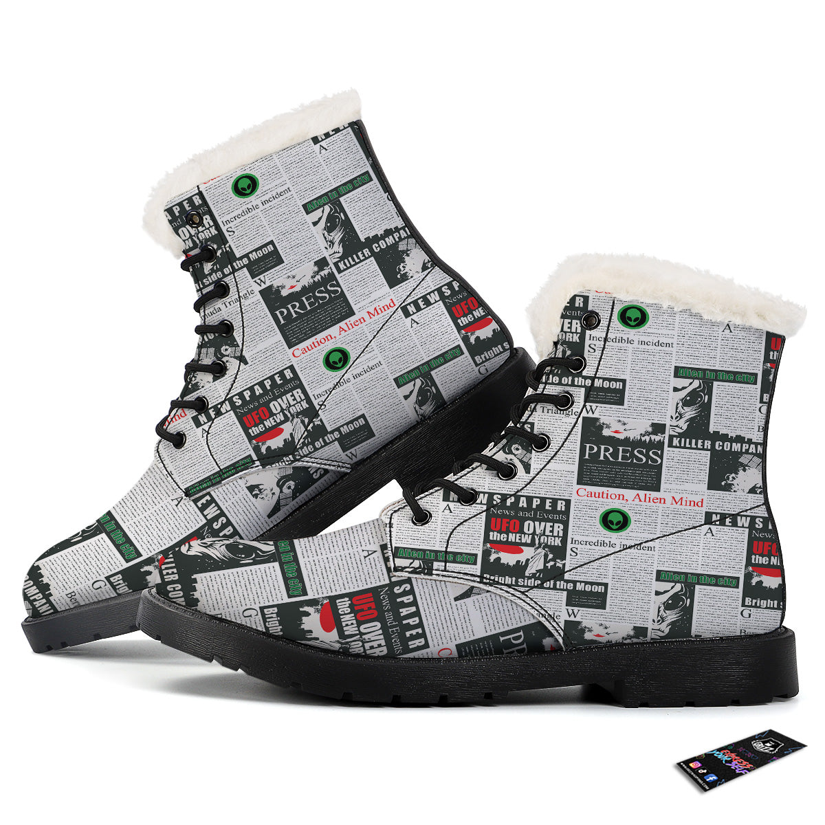 Newspaper Headlines Alien Print Pattern Winter Boots-grizzshop
