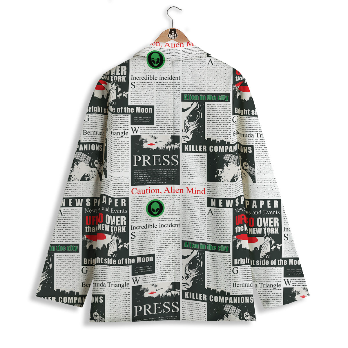 Newspaper Headlines Alien Print Pattern Women's Blazer-grizzshop