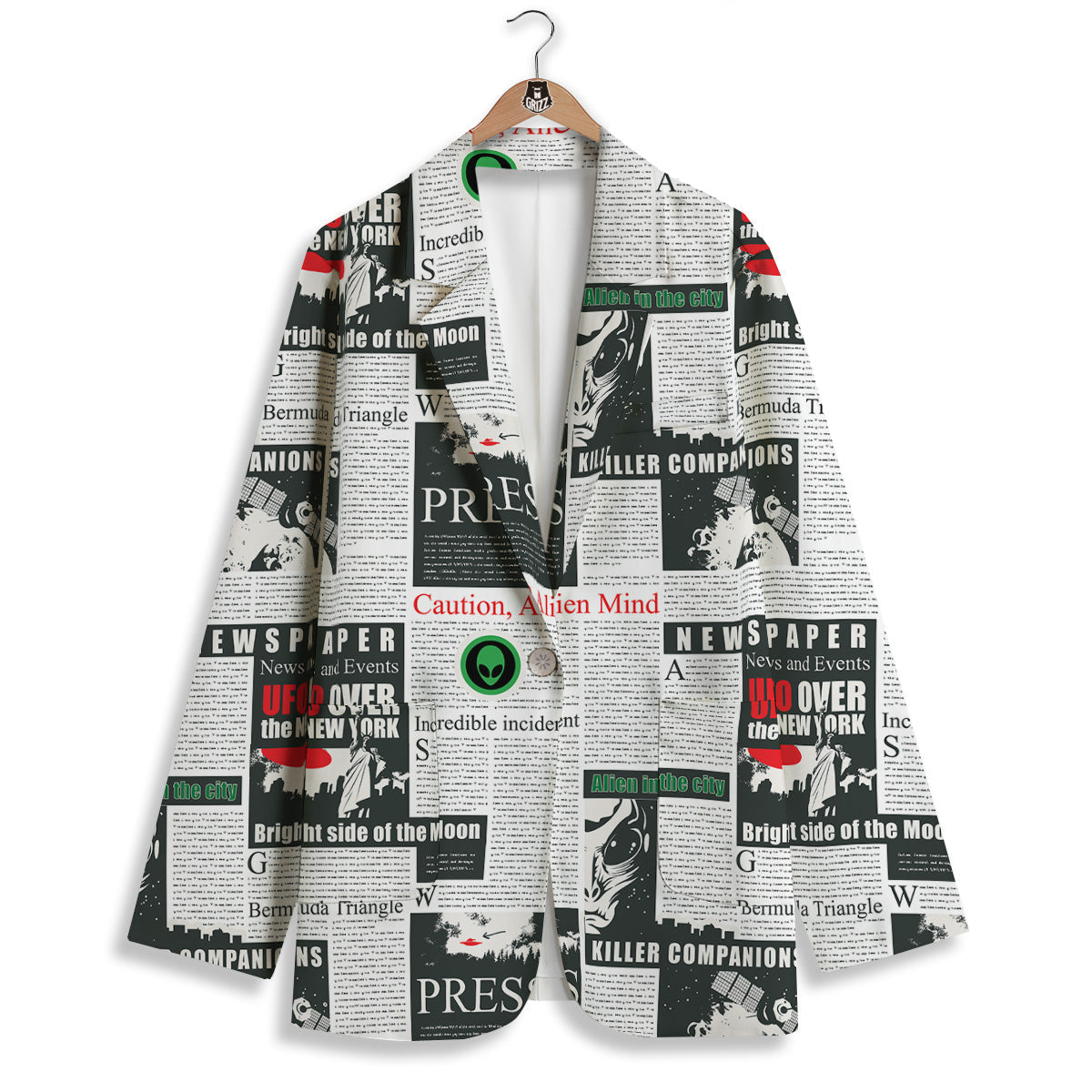 Newspaper Headlines Alien Print Pattern Women's Blazer-grizzshop
