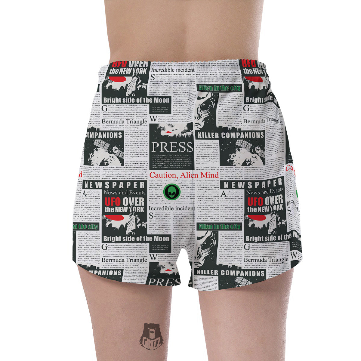 Newspaper Headlines Alien Print Pattern Women's Shorts-grizzshop