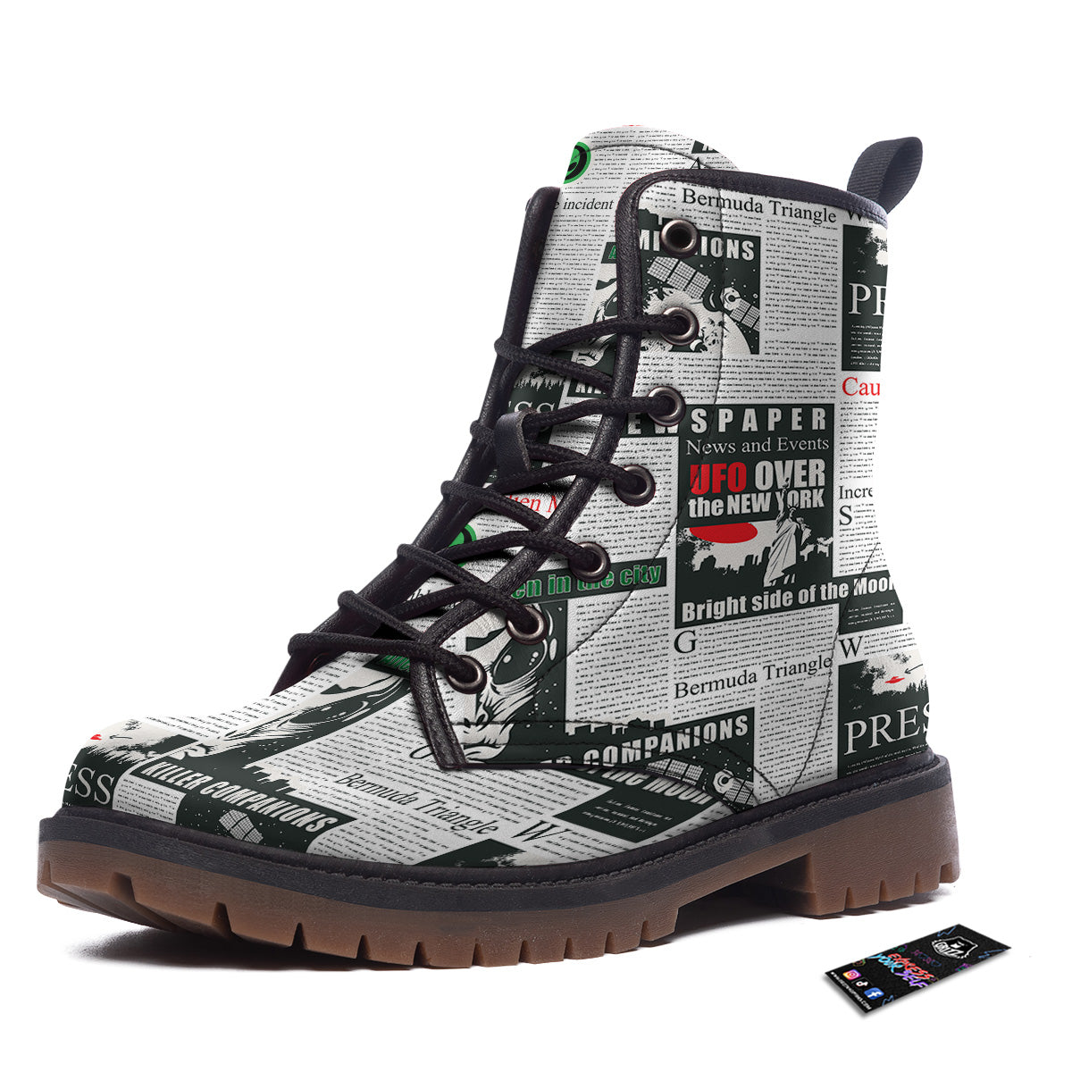 Newspaper Headlines Alien Print Pattern Work Boots-grizzshop