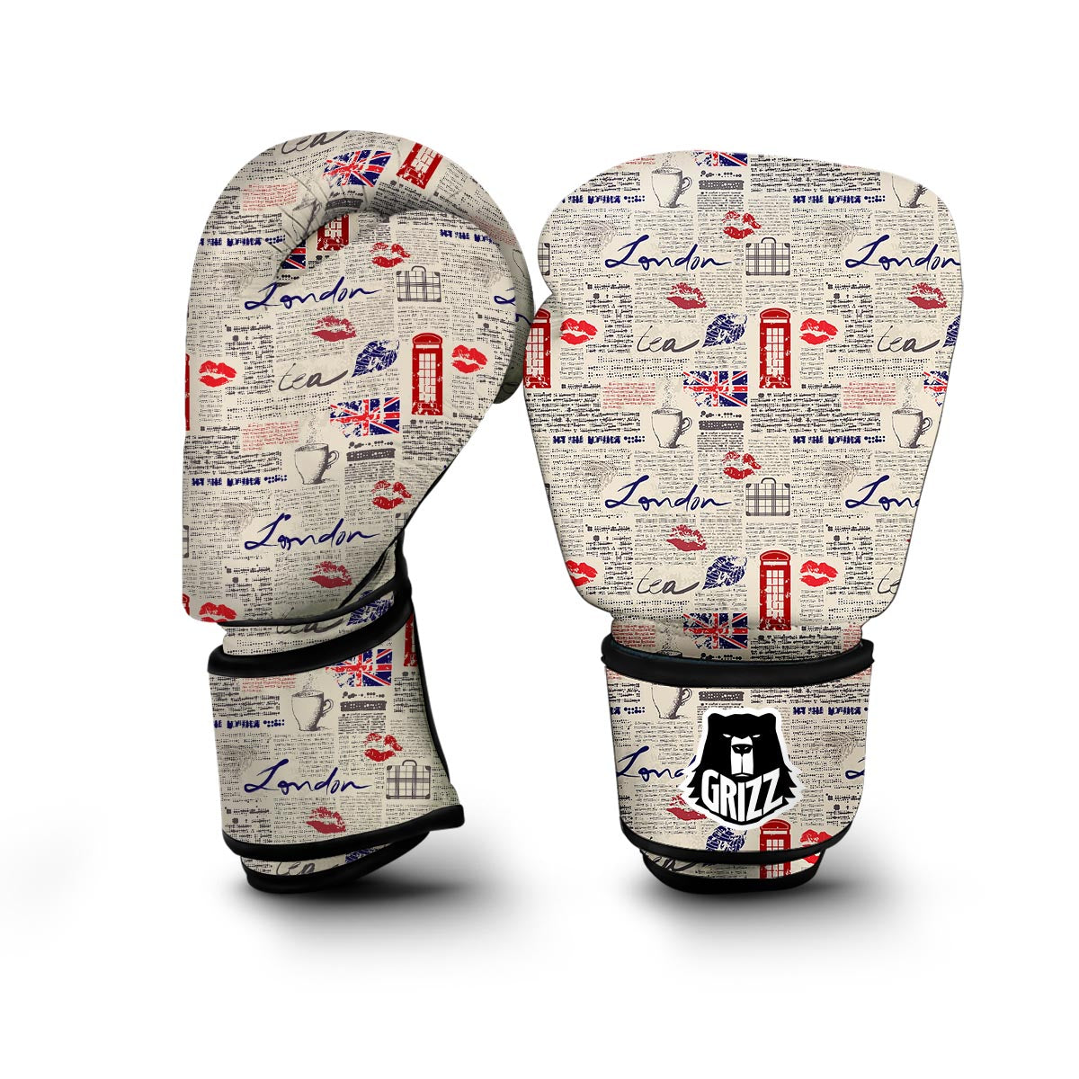 Newspaper Pattern Print Boxing Gloves-grizzshop