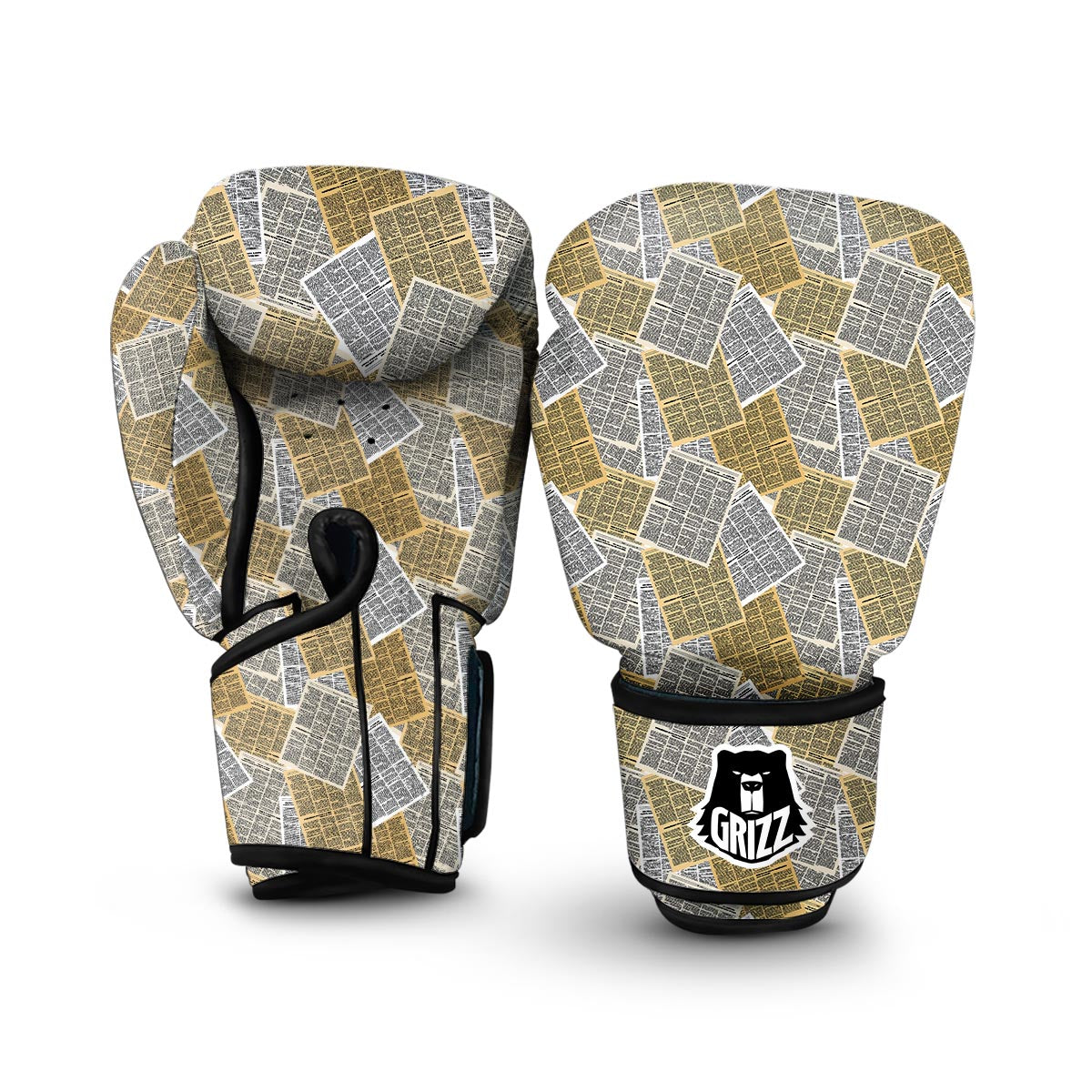 Newspaper Print Pattern Boxing Gloves-grizzshop
