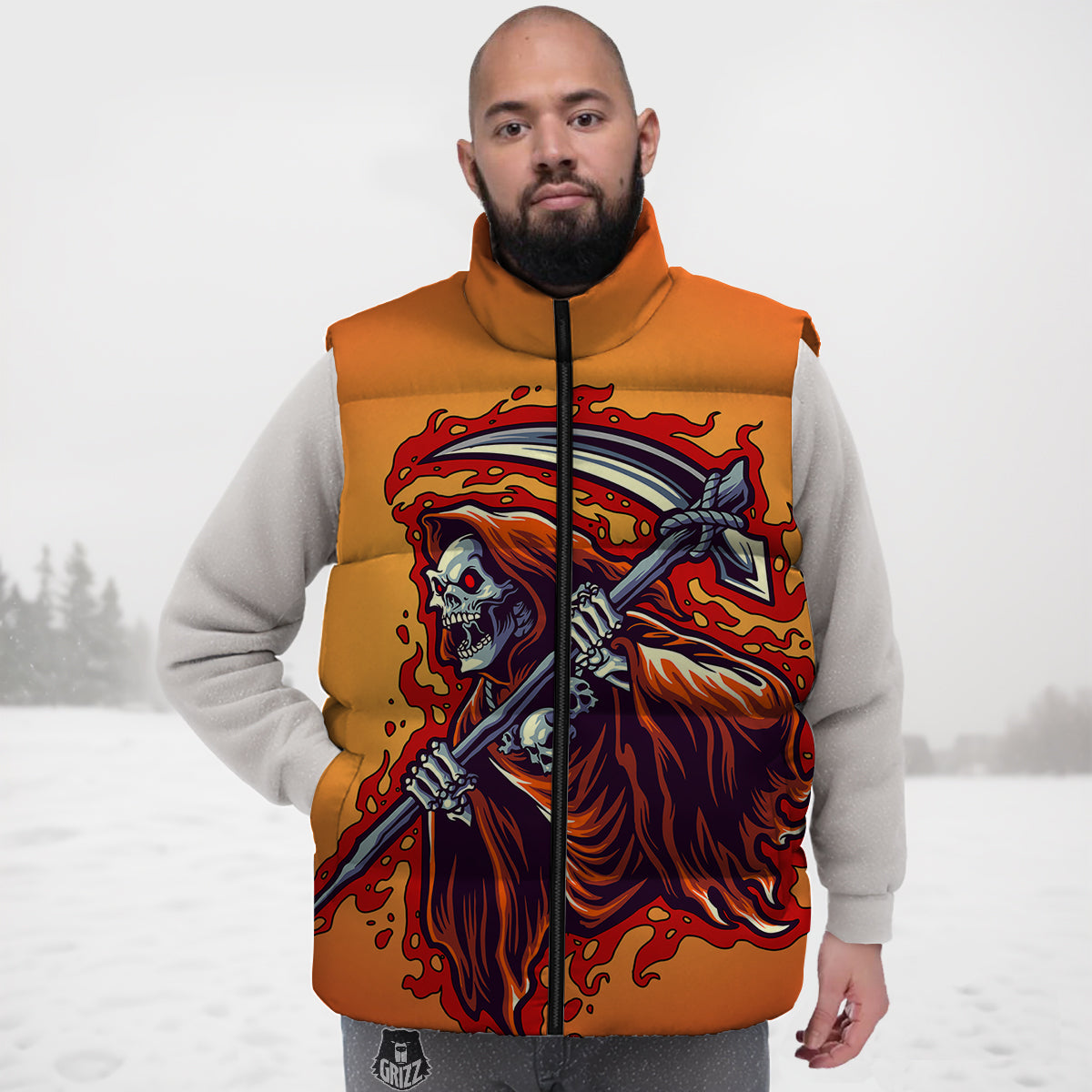 Newspaper Print Pattern Down Vest-grizzshop