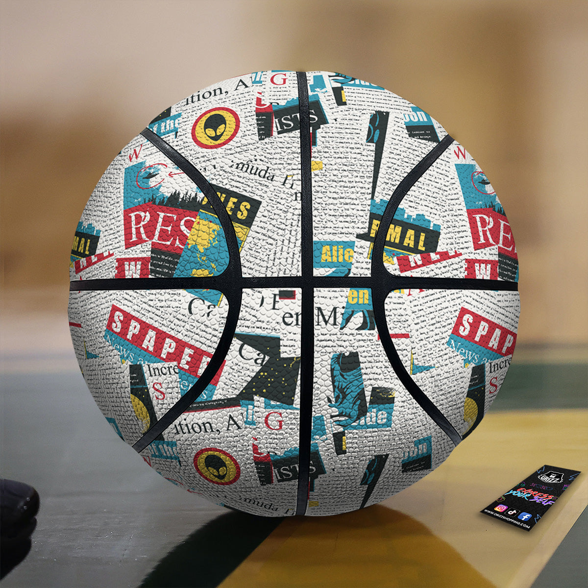 Newspaper Clippings On Aliens Topic Colorful Print Pattern Basketball