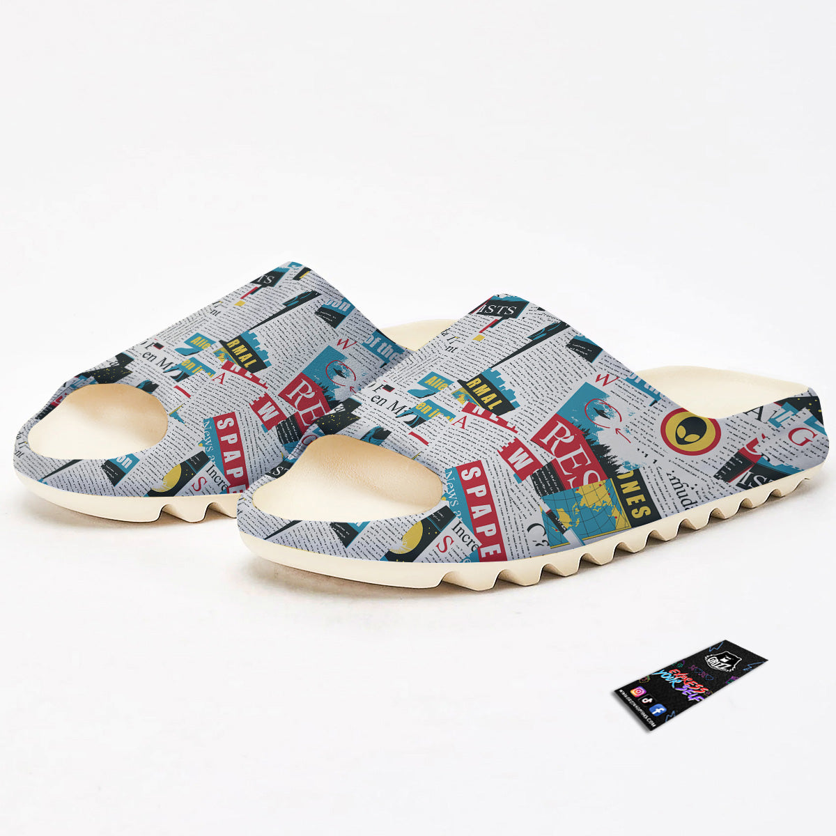 Newspaper Clippings On Aliens Topic Colorful Print Pattern Sandals-grizzshop