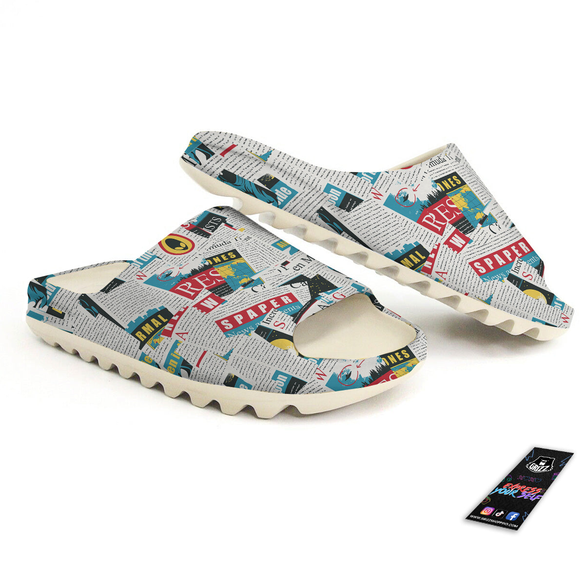 Newspaper Clippings On Aliens Topic Colorful Print Pattern Sandals-grizzshop
