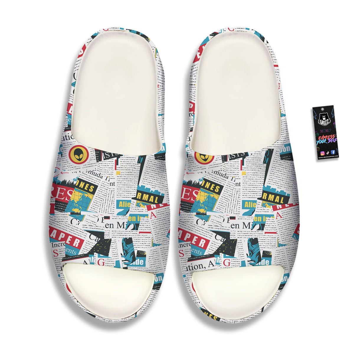 Newspaper Clippings On Aliens Topic Colorful Print Pattern Sandals-grizzshop