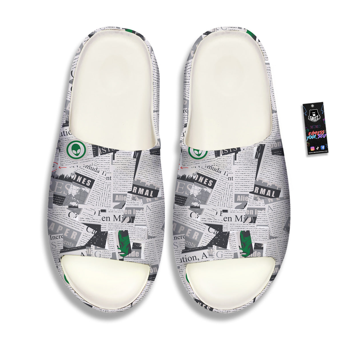 Newspaper Clippings On Aliens Topic Print Pattern Sandals-grizzshop