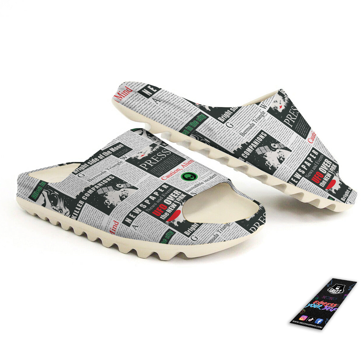 Newspaper Headlines Alien Print Pattern Sandals-grizzshop