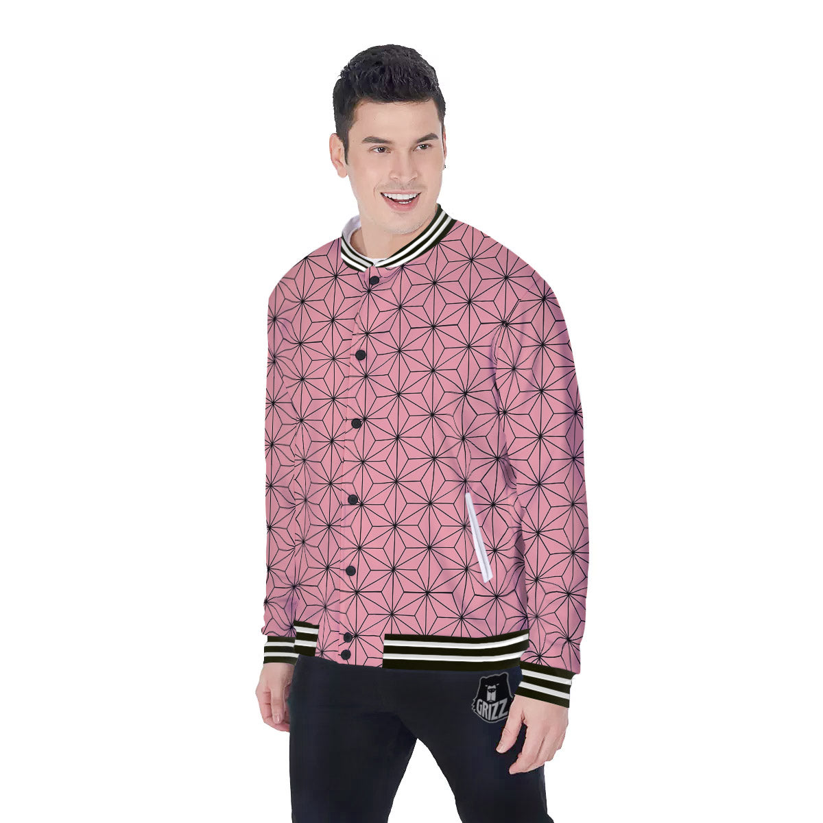 Nezuko Print Pattern Baseball Jacket-grizzshop