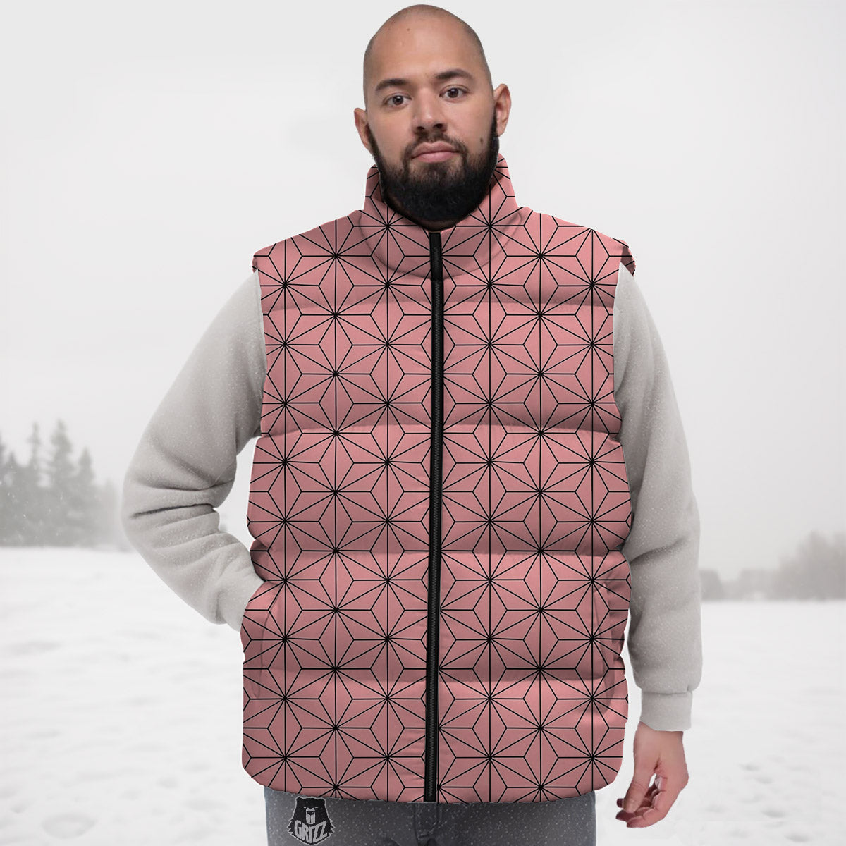 Nezuko Print Pattern Down Vest-grizzshop
