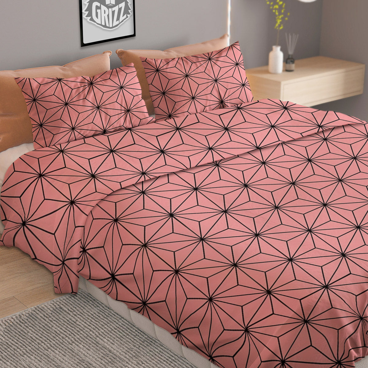 Nezuko Print Pattern Duvet Cover Bedding Set-grizzshop