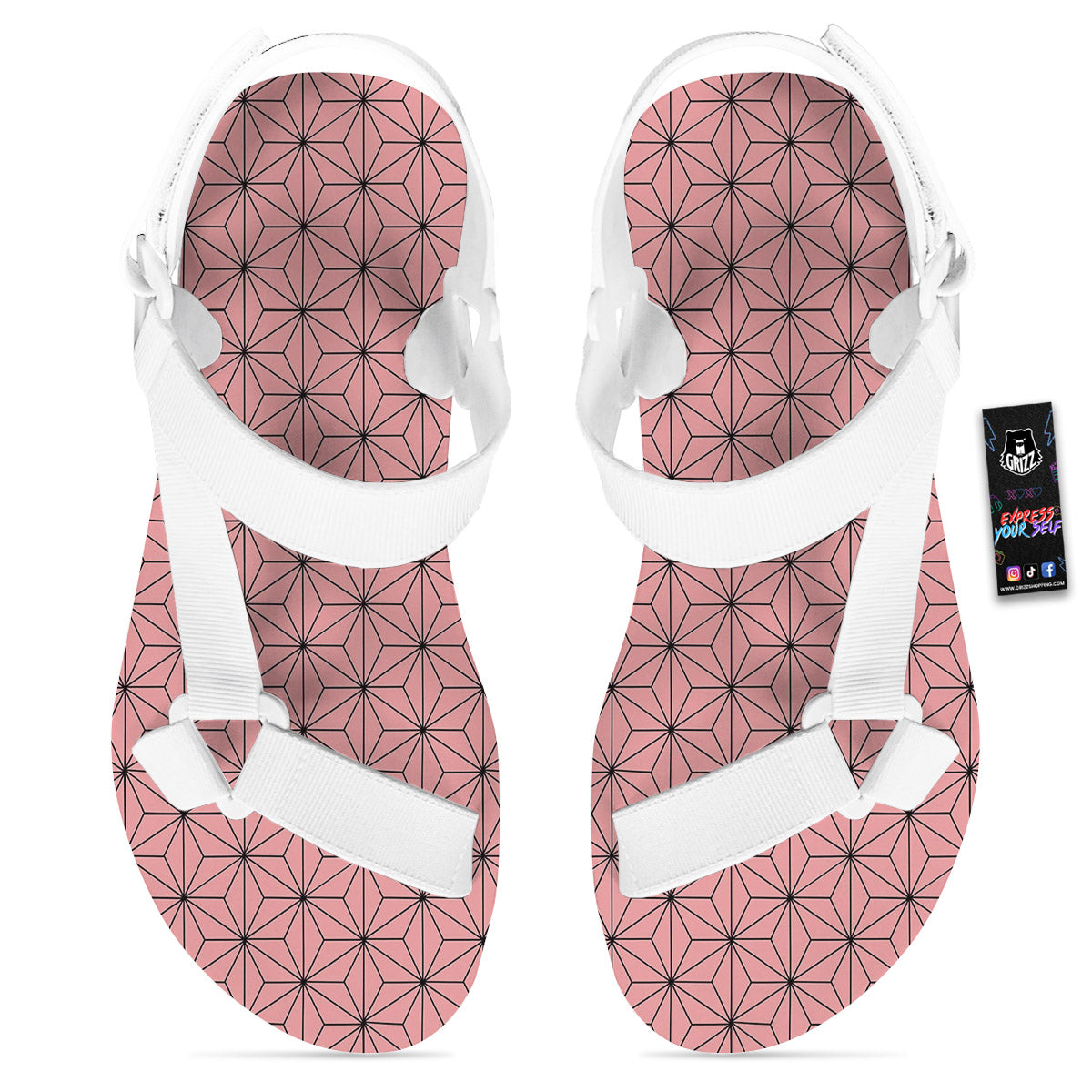 Nezuko Print Pattern White Open Toe Sandals-grizzshop