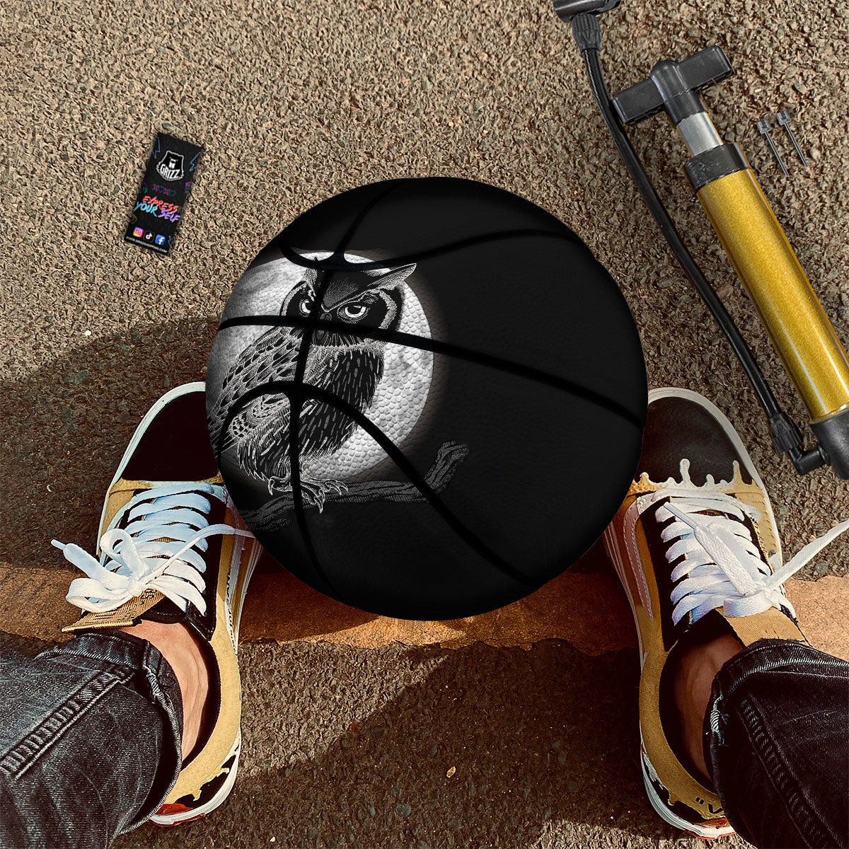 Night Owl Full Moon Print Basketball-grizzshop