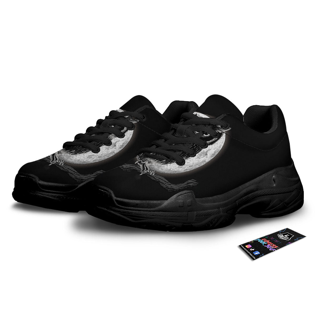 Night Owl Full Moon Print Black Chunky Shoes-grizzshop