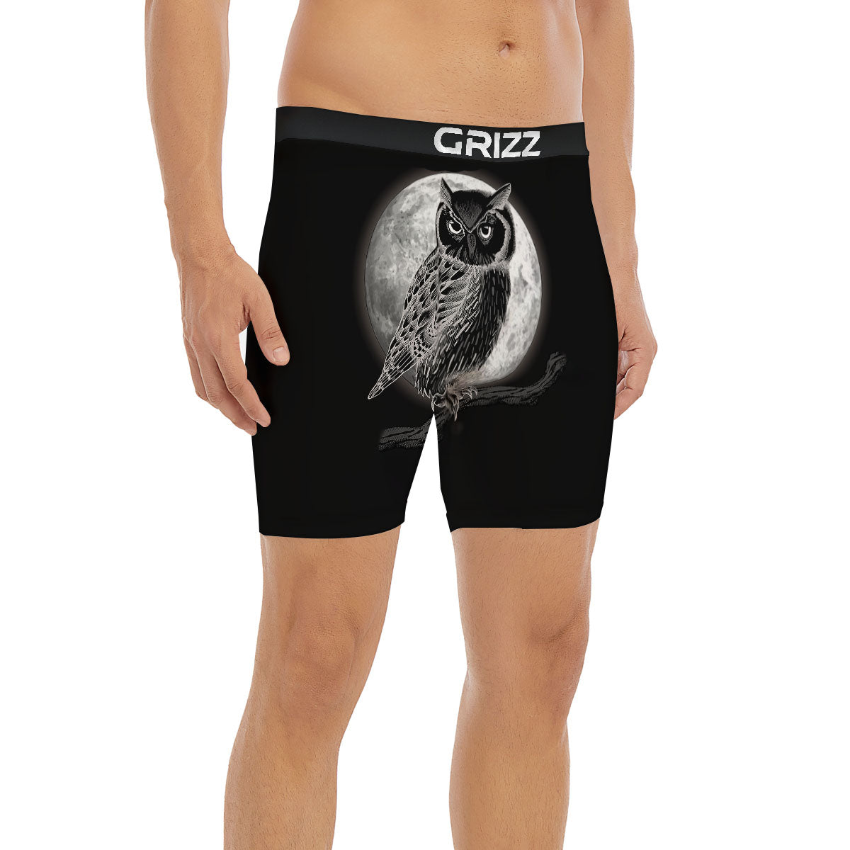 Night Owl Full Moon Print Boxer Briefs-grizzshop