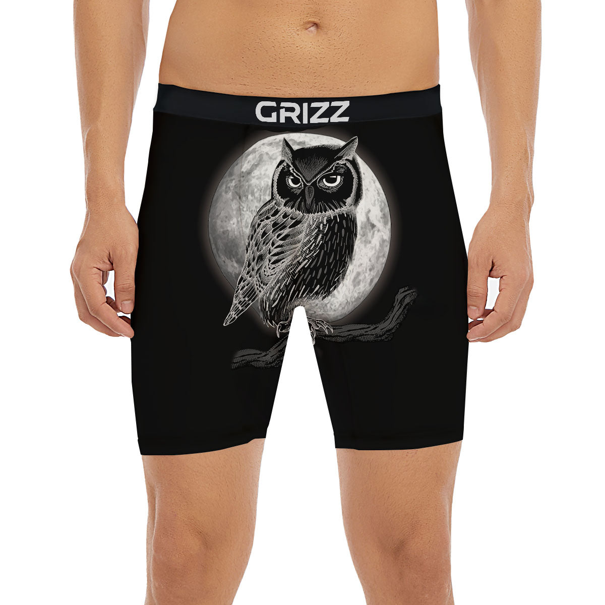 Night Owl Full Moon Print Boxer Briefs-grizzshop
