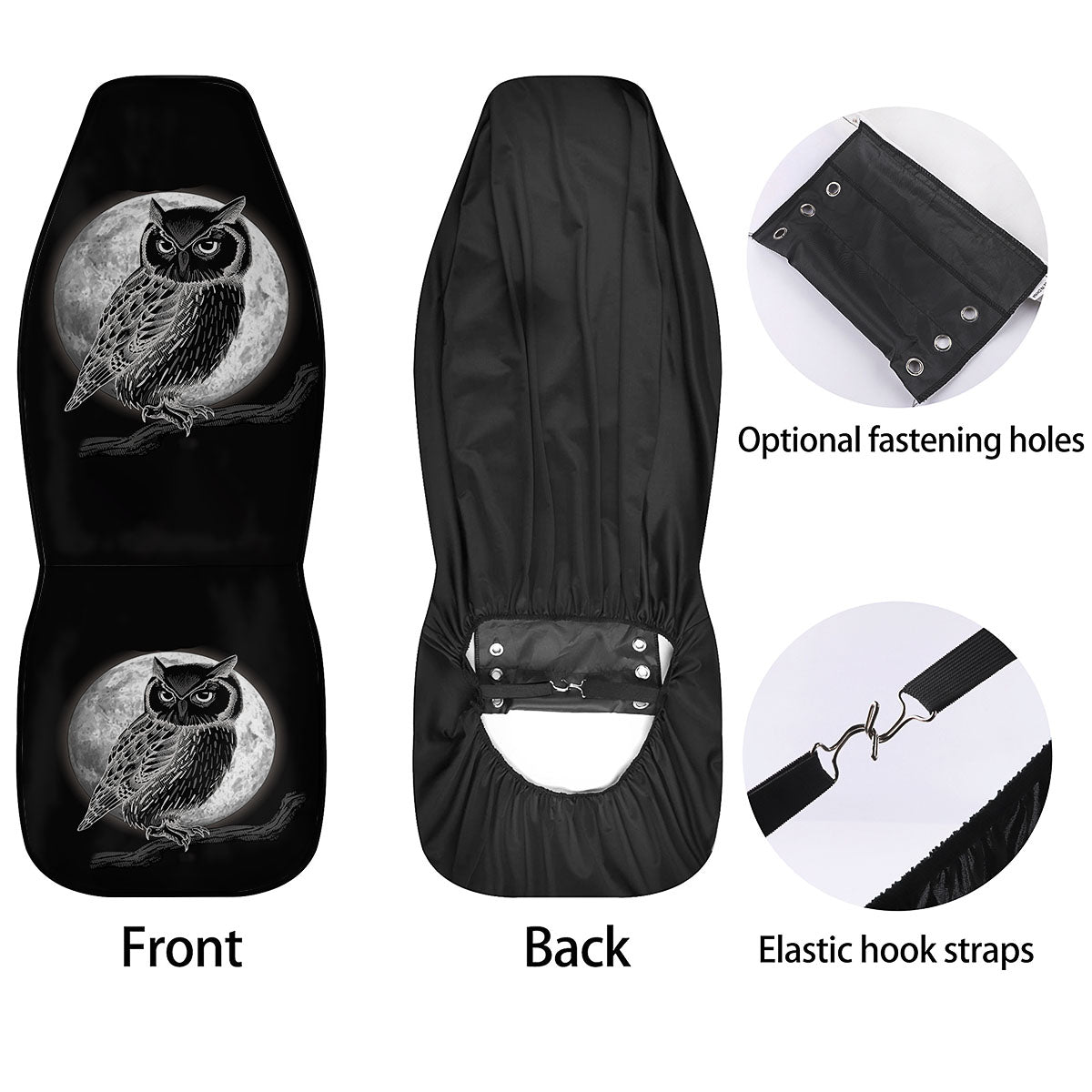 Night Owl Full Moon Print Car Seat Covers-grizzshop