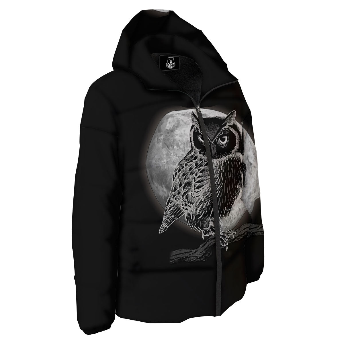Night Owl Full Moon Print Down Jacket-grizzshop