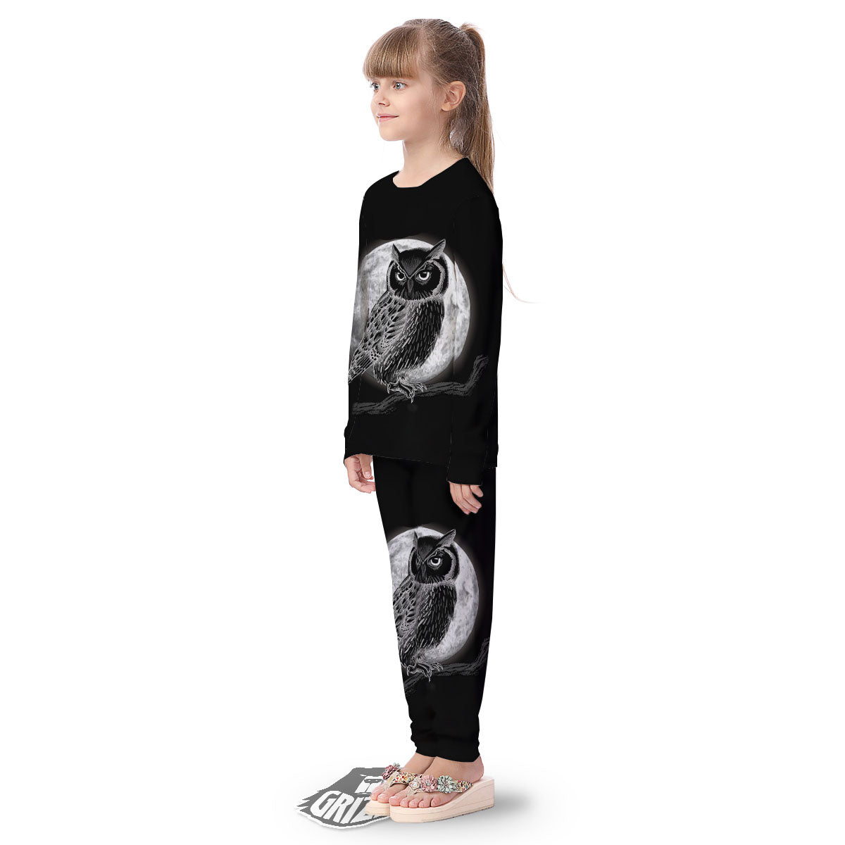Night Owl Full Moon Print Kid's Pajamas-grizzshop