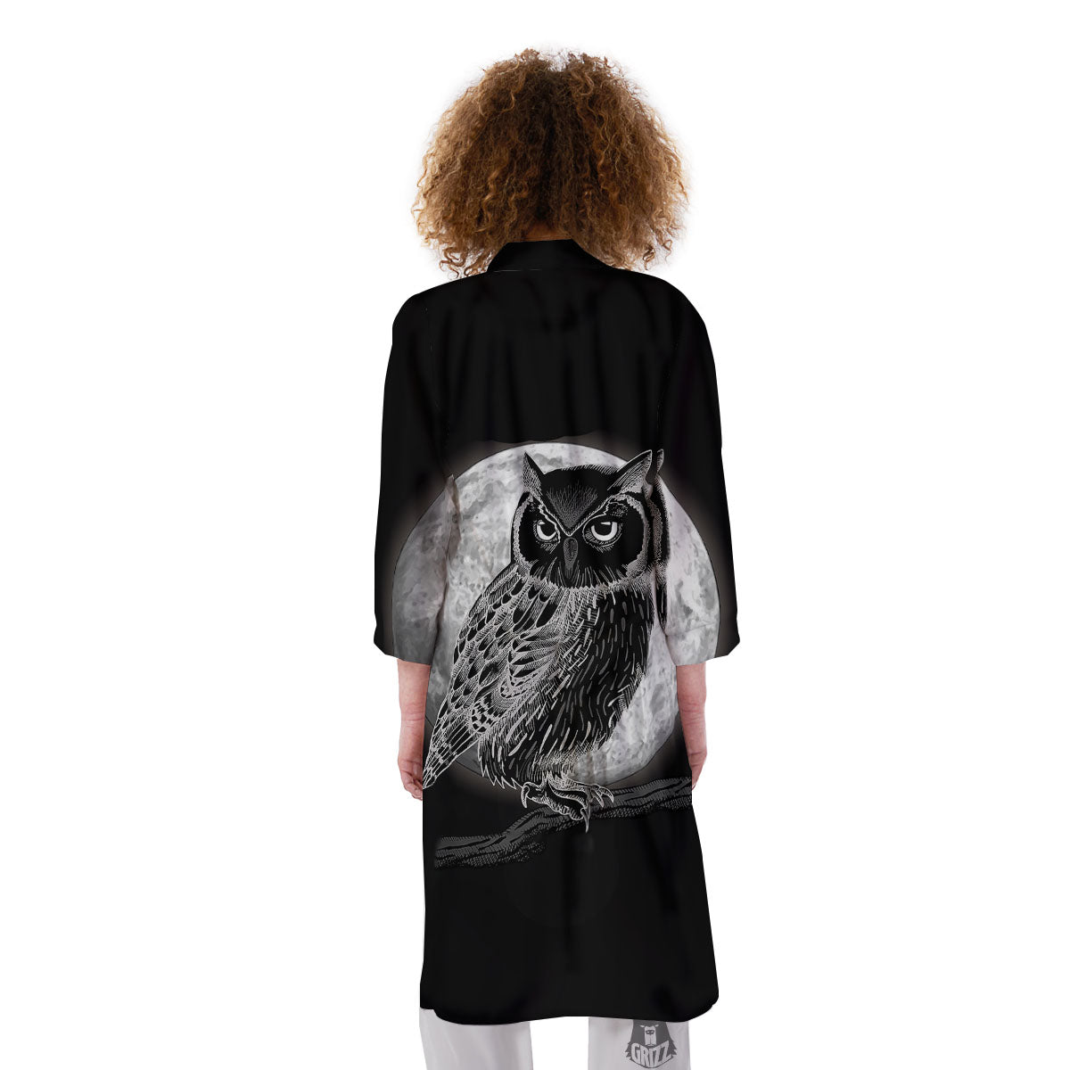 Night Owl Full Moon Print Kimono-grizzshop
