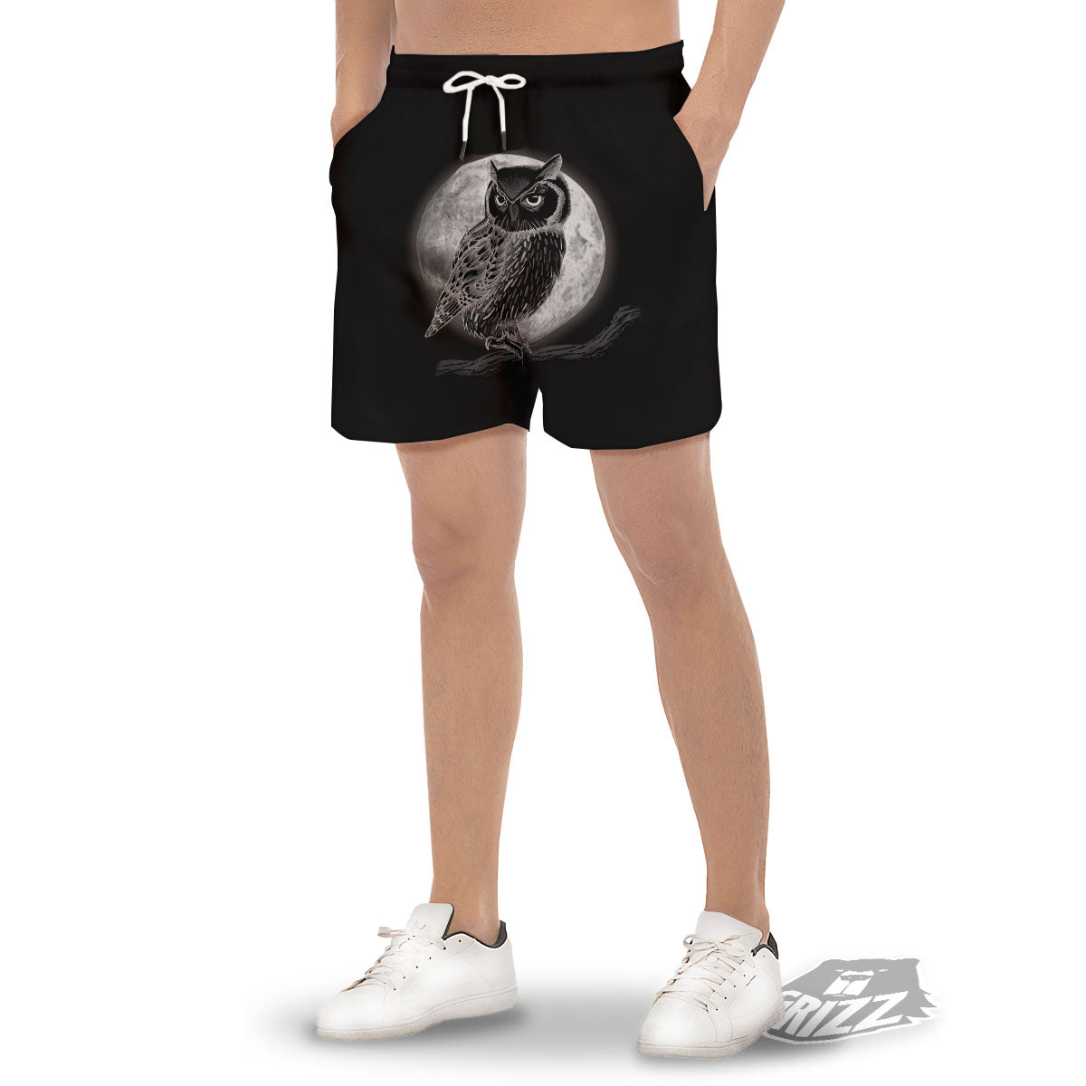 Night Owl Full Moon Print Men's Gym Shorts-grizzshop