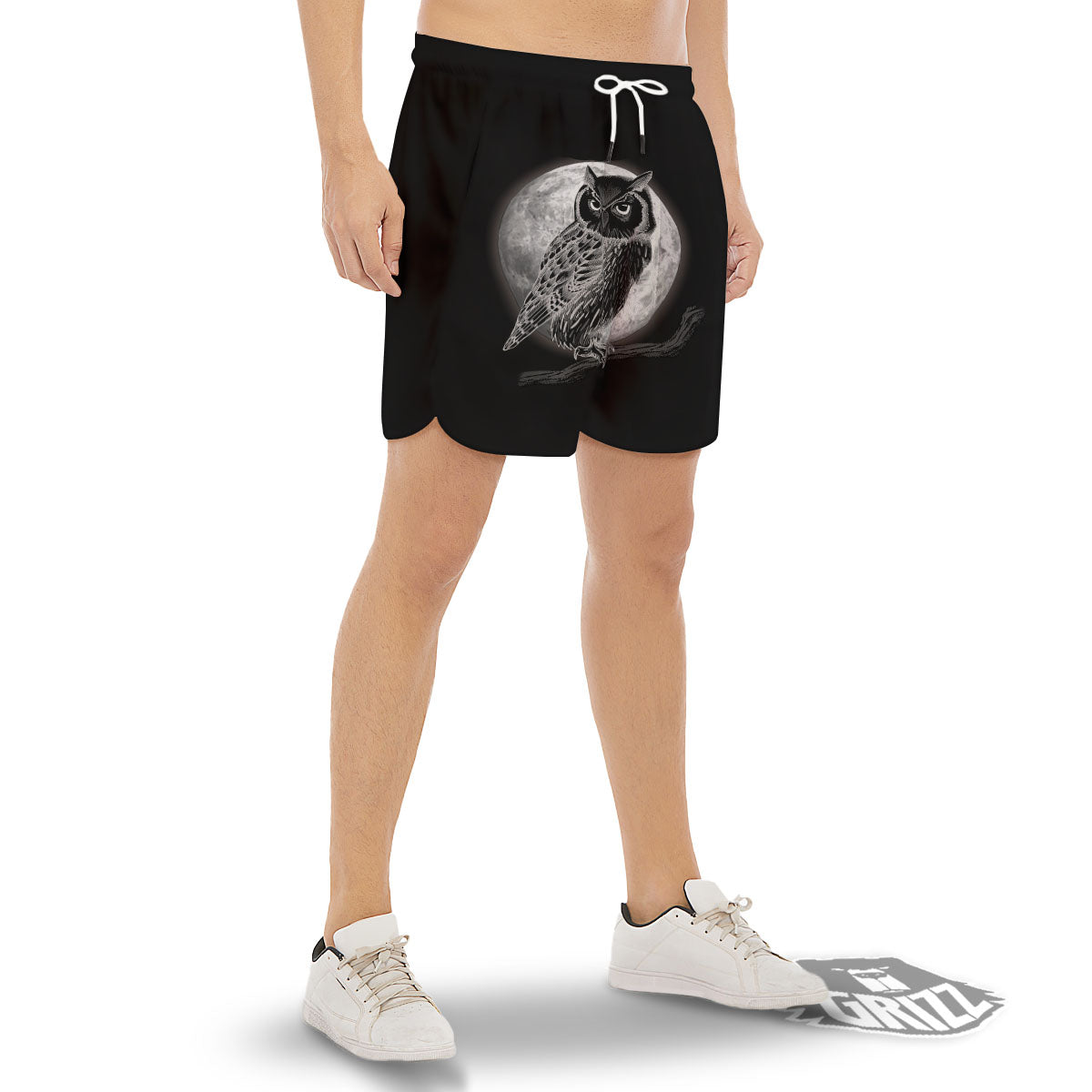 Night Owl Full Moon Print Men's Gym Shorts-grizzshop