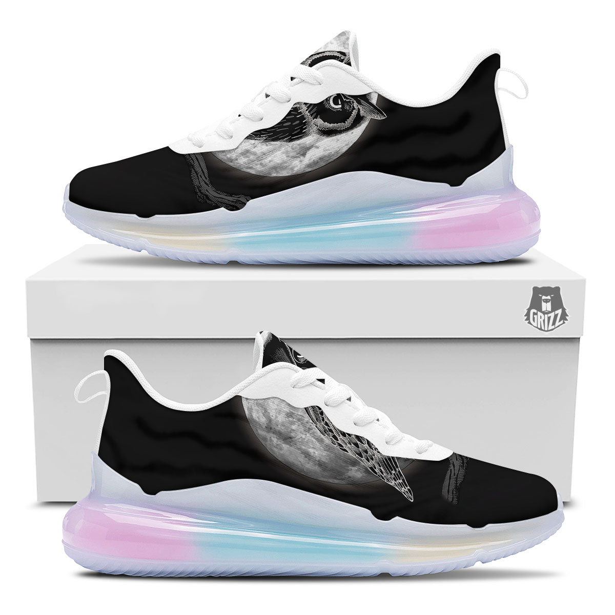Night Owl Full Moon Print Running Sneakers-grizzshop