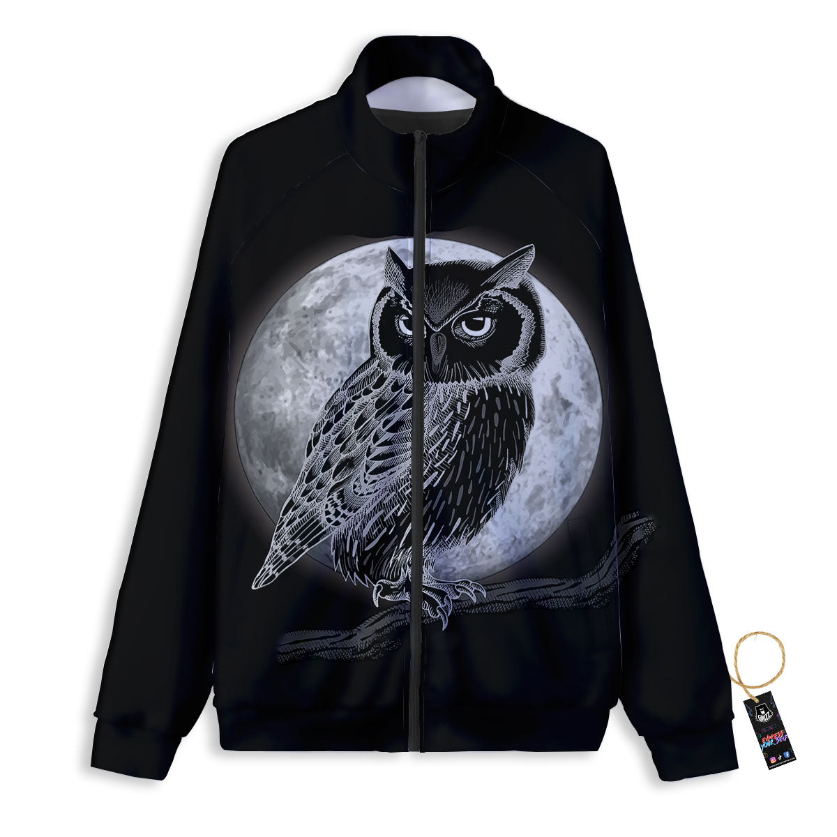 Night Owl Full Moon Print Track Jacket-grizzshop