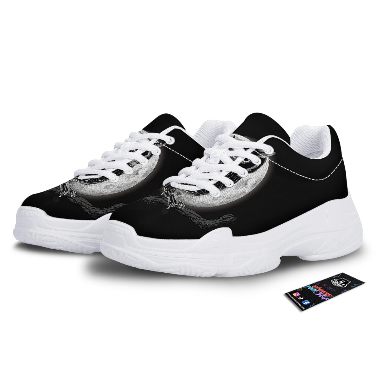 Night Owl Full Moon Print White Chunky Shoes-grizzshop
