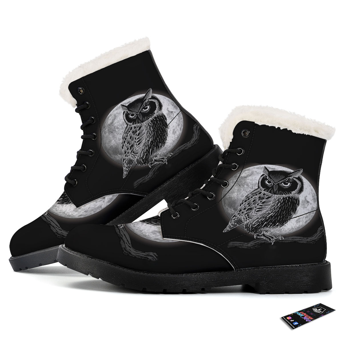 Night Owl Full Moon Print Winter Boots-grizzshop