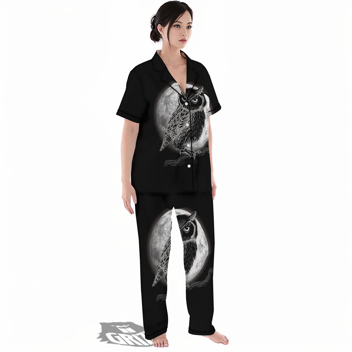 Night Owl Full Moon Print Women's Pajamas Set-grizzshop