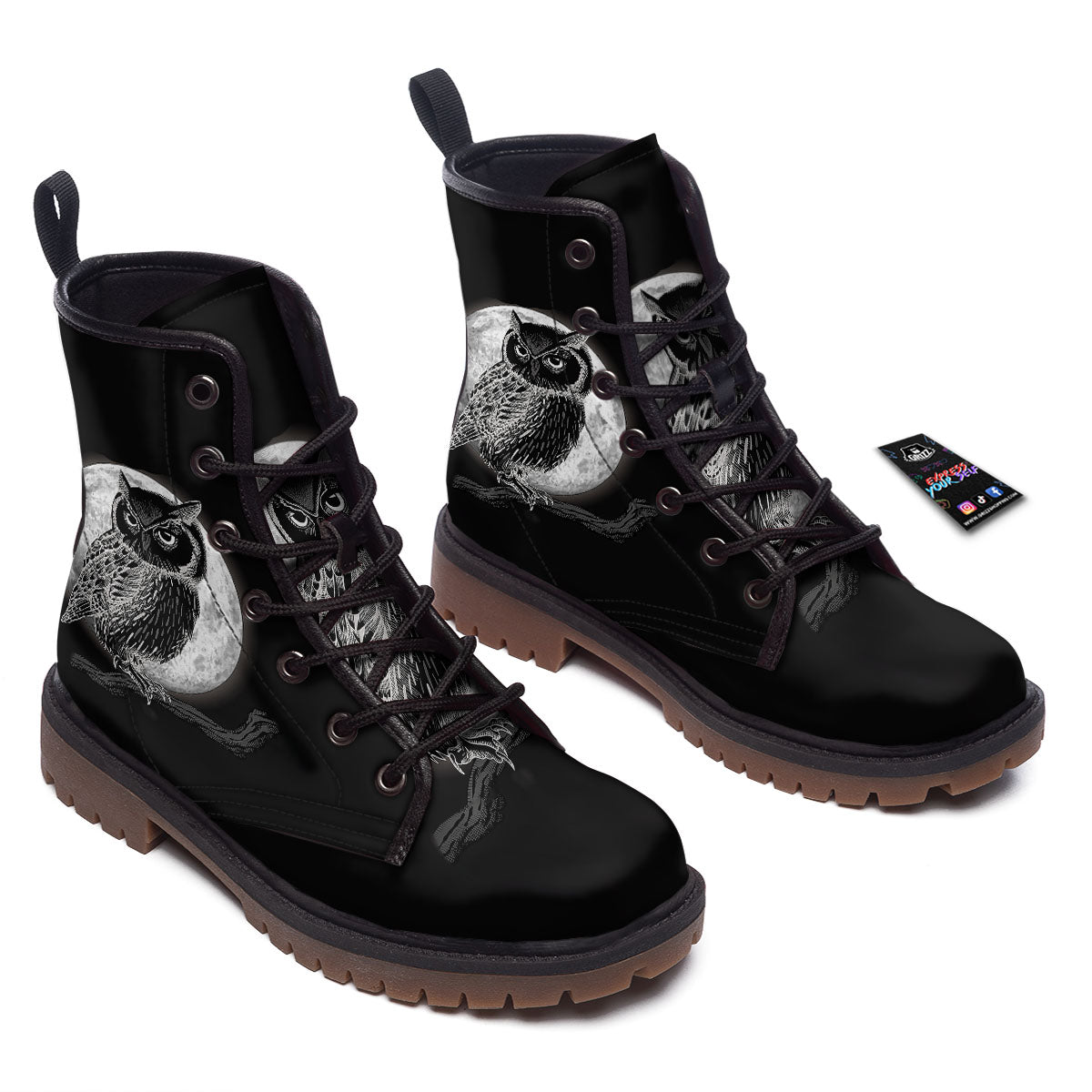 Night Owl Full Moon Print Work Boots-grizzshop
