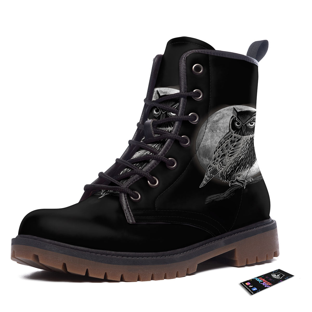 Night Owl Full Moon Print Work Boots-grizzshop
