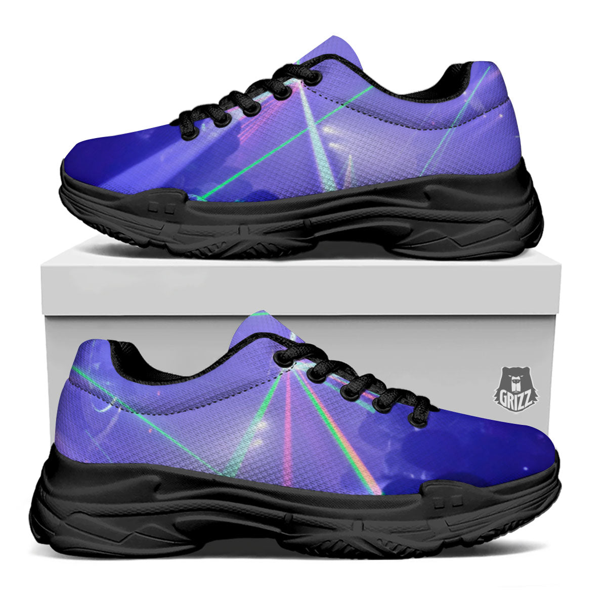 Nightclub EDM Party Print Black Chunky Shoes-grizzshop