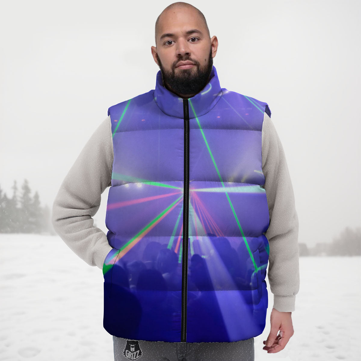 Nightclub EDM Party Print Down Vest