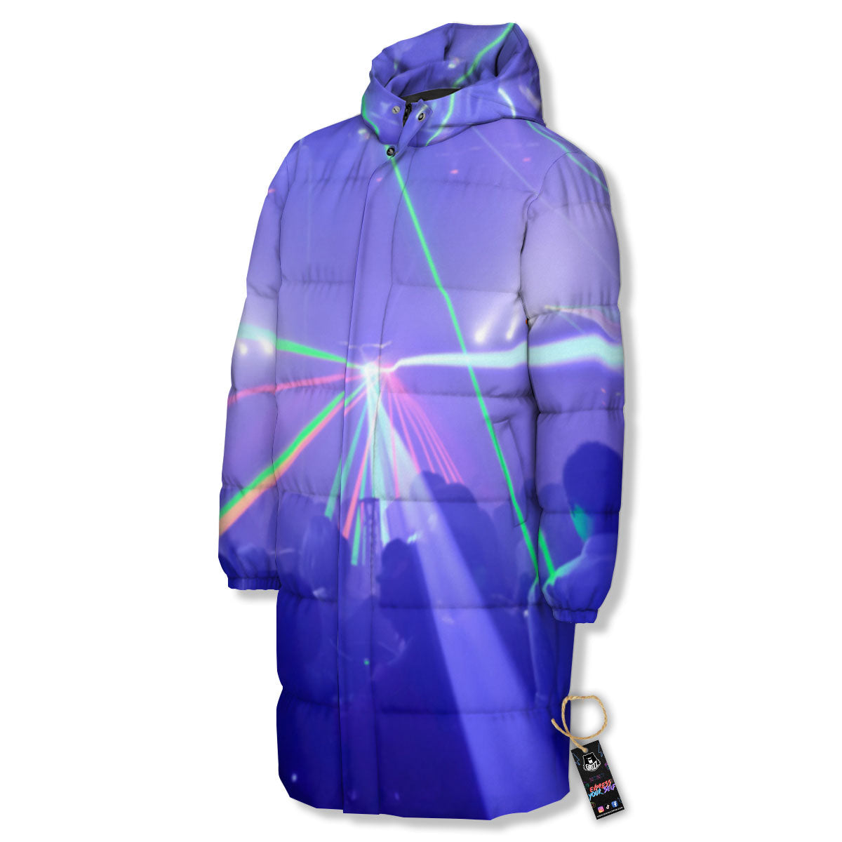 Nightclub EDM Party Print Long Down Jacket-grizzshop