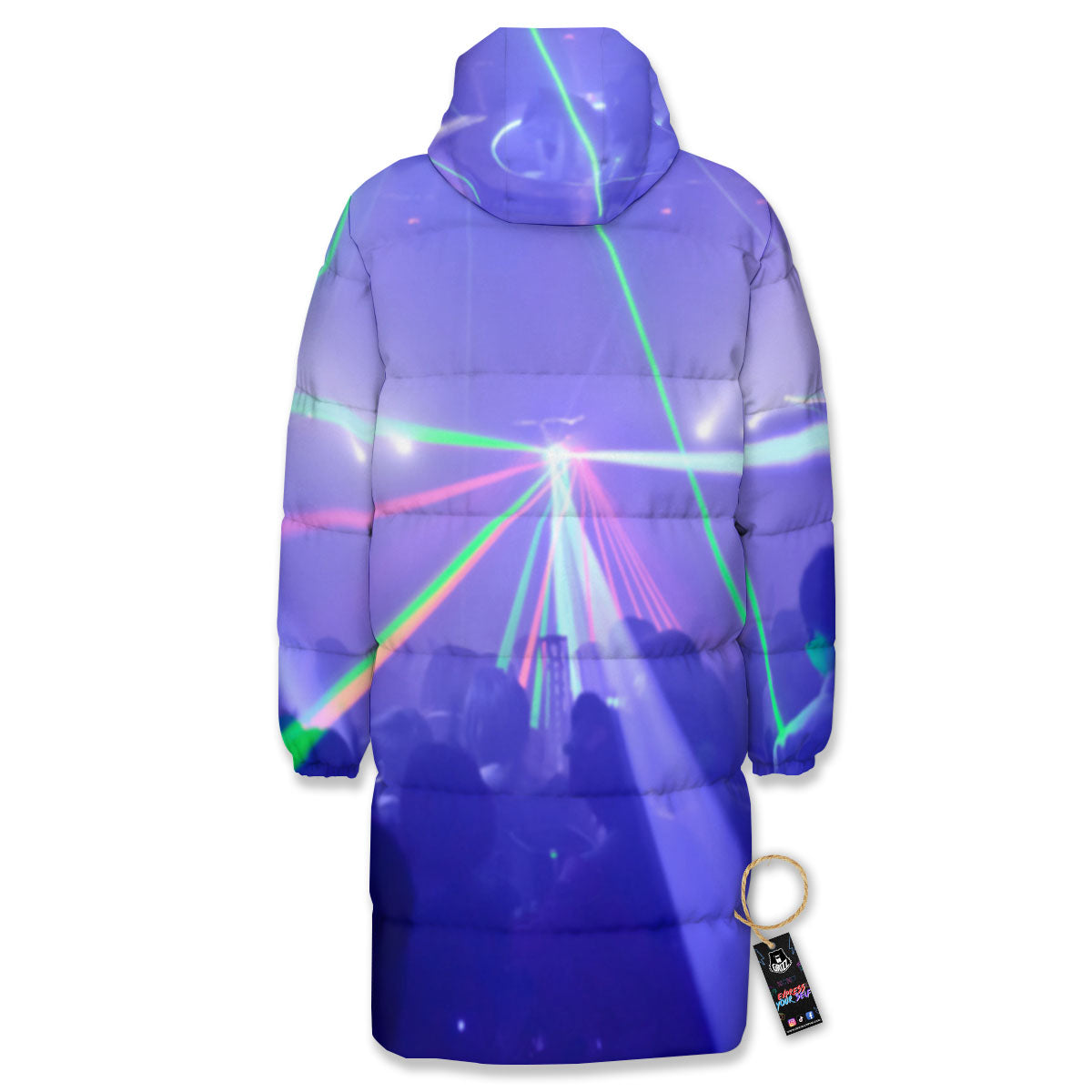 Nightclub EDM Party Print Long Down Jacket-grizzshop