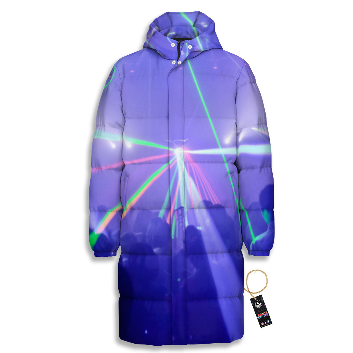 Nightclub EDM Party Print Long Down Jacket-grizzshop