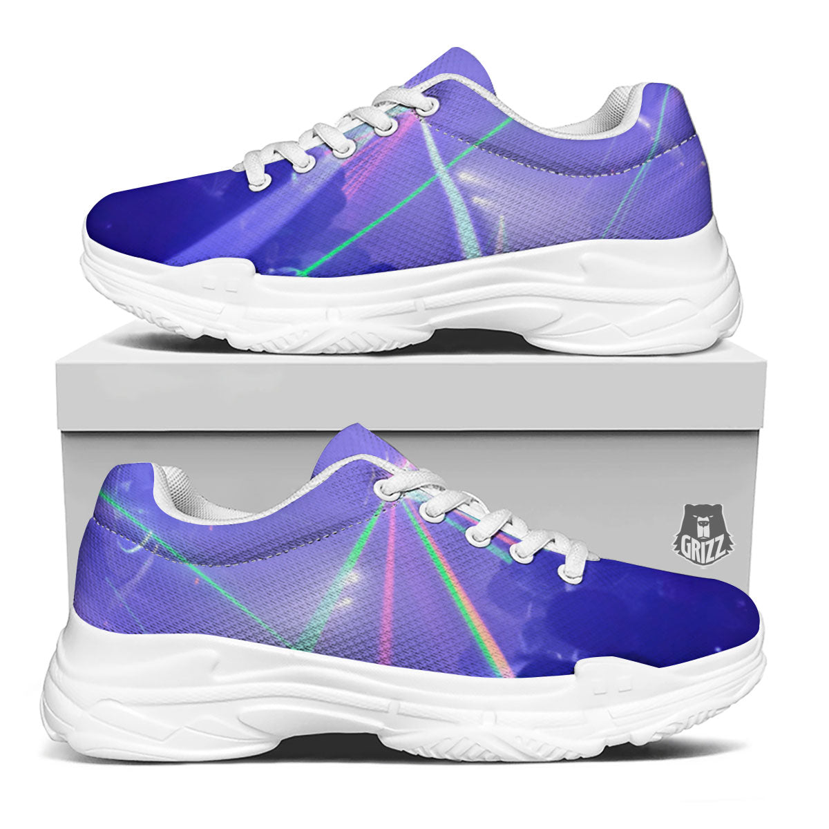 Nightclub EDM Party Print White Chunky Shoes-grizzshop