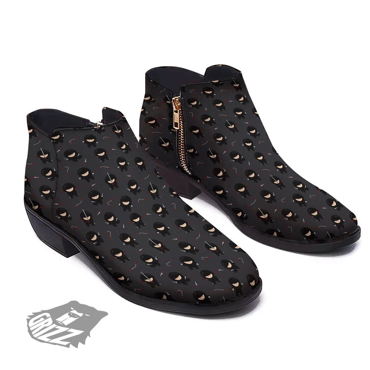 Ninja Cute Print Pattern Ankle Boots-grizzshop