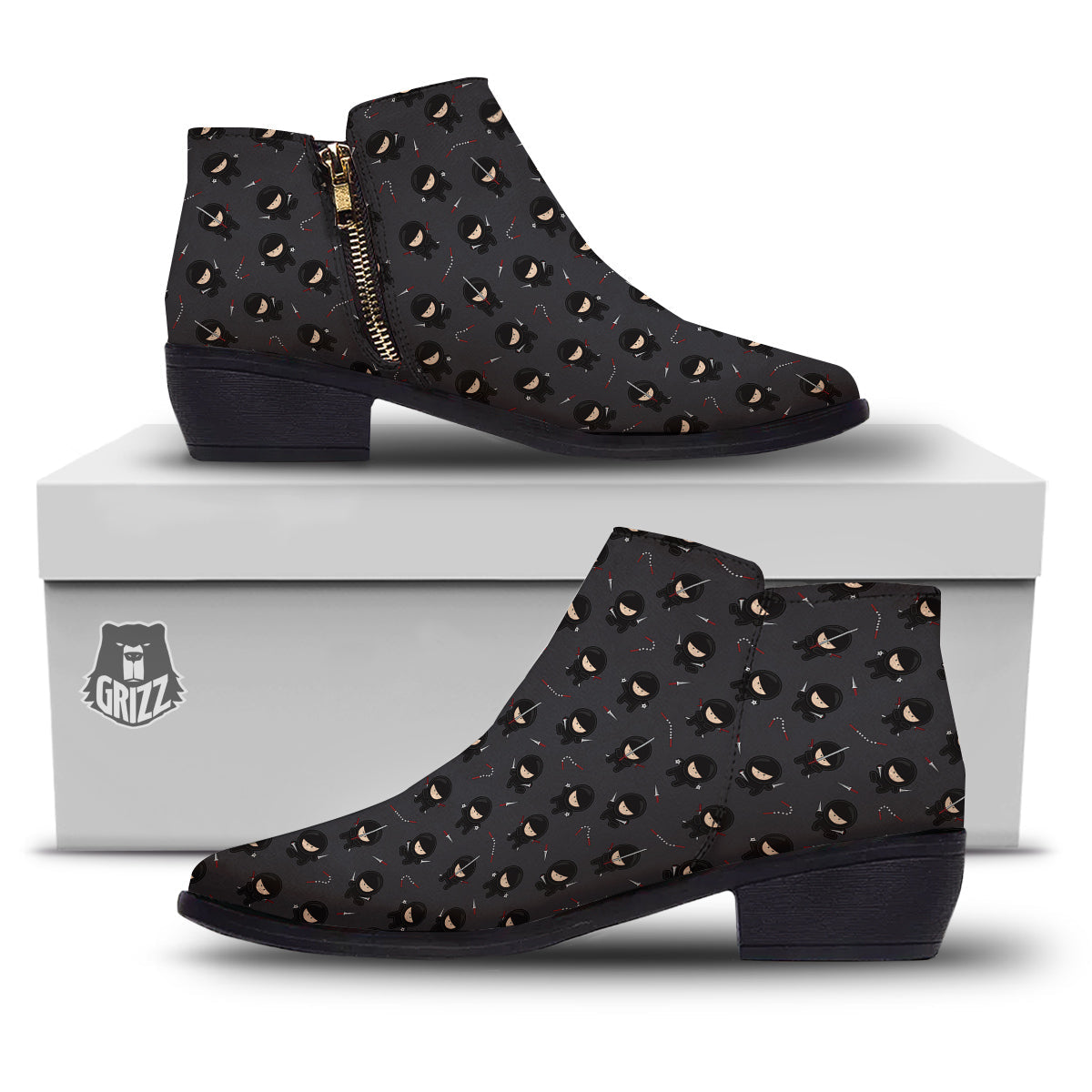 Ninja Cute Print Pattern Ankle Boots-grizzshop