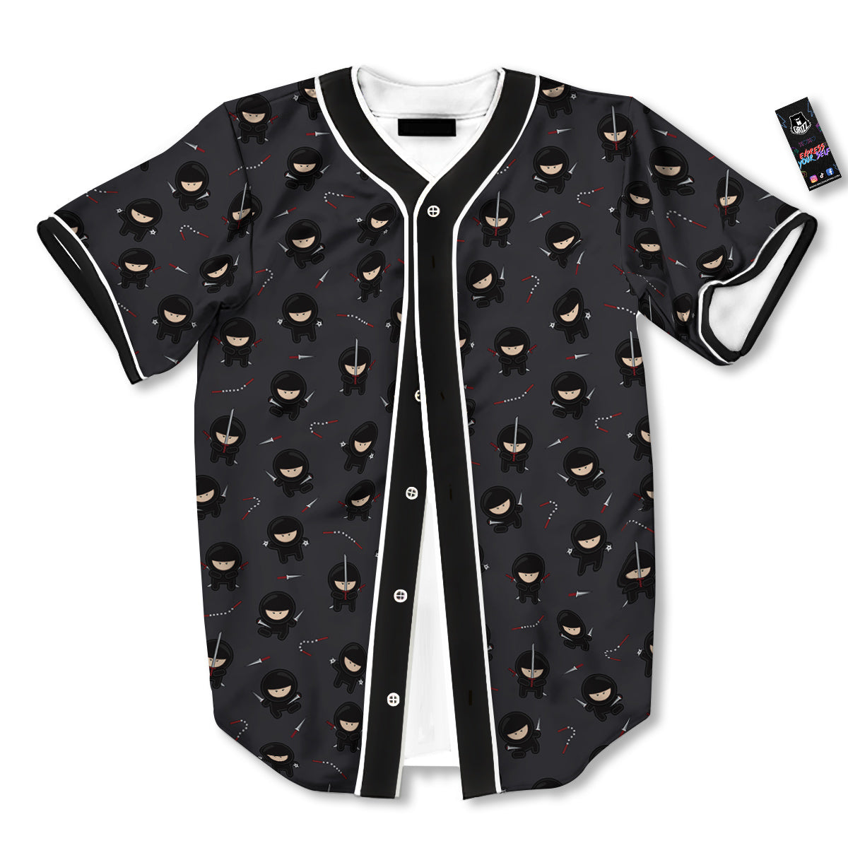Ninja Cute Print Pattern Baseball Jersey-grizzshop