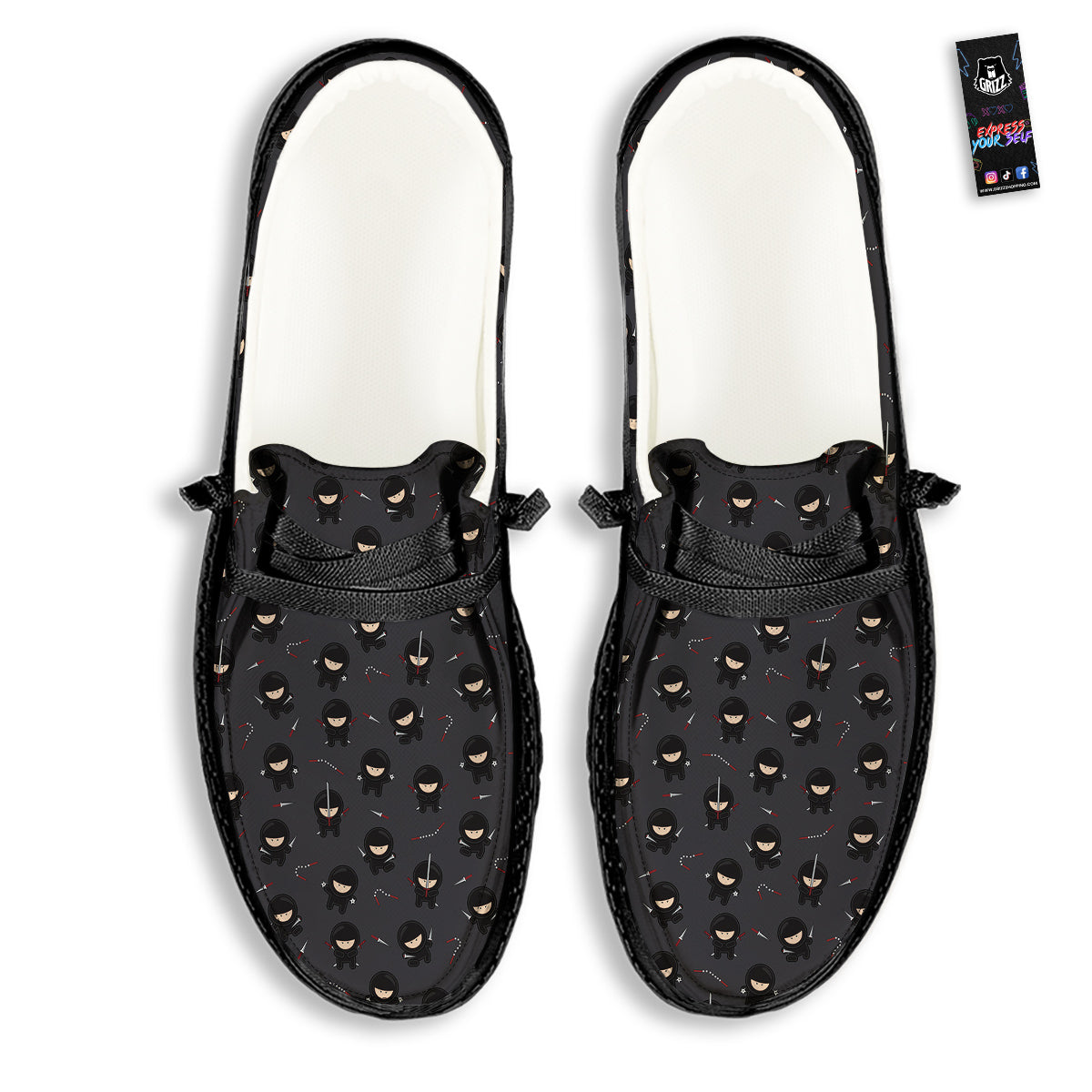 Ninja Cute Print Pattern Black Loafers-grizzshop