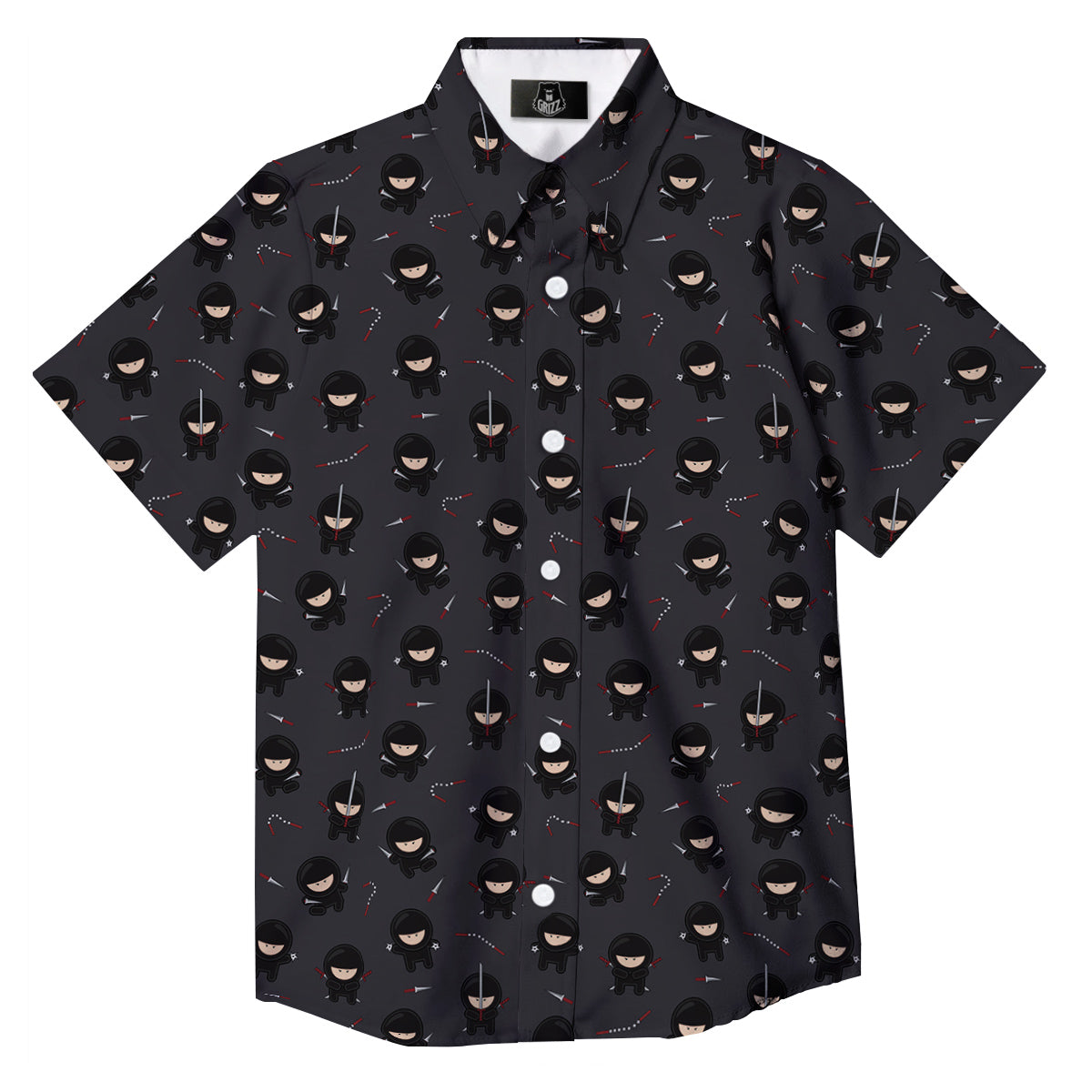 Ninja Cute Print Pattern Button Up Shirt-grizzshop