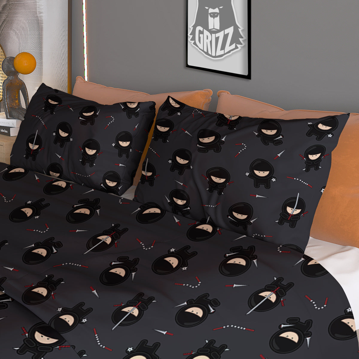 Ninja Cute Print Pattern Duvet Cover Bedding Set-grizzshop