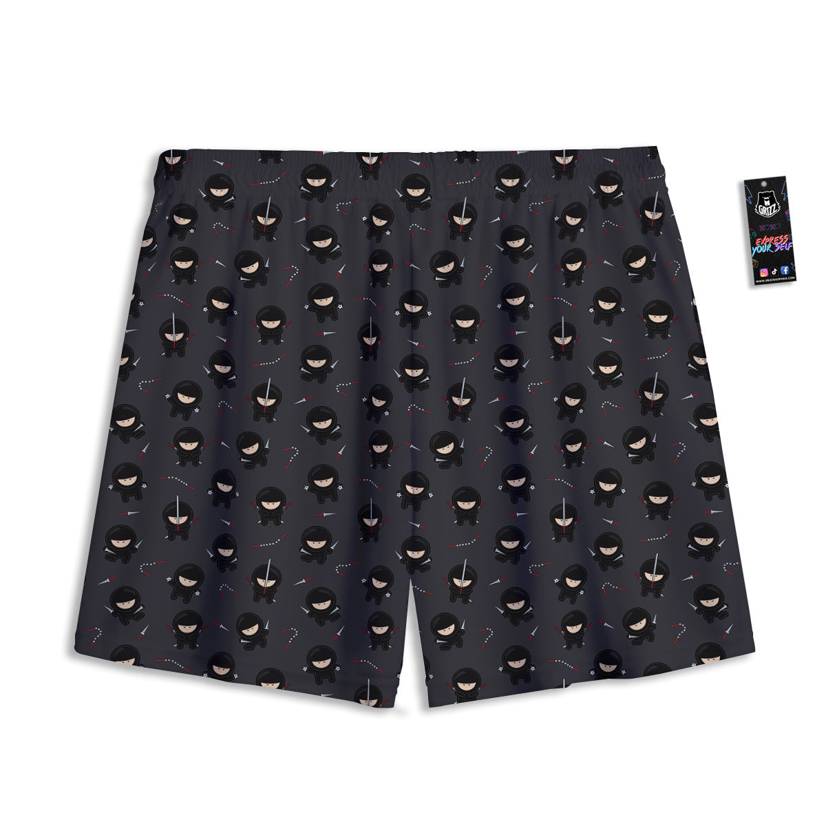 Ninja Cute Print Pattern Mesh Shorts-grizzshop