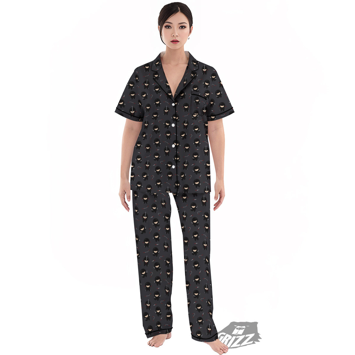 Ninja Cute Print Pattern Women's Pajamas Set-grizzshop